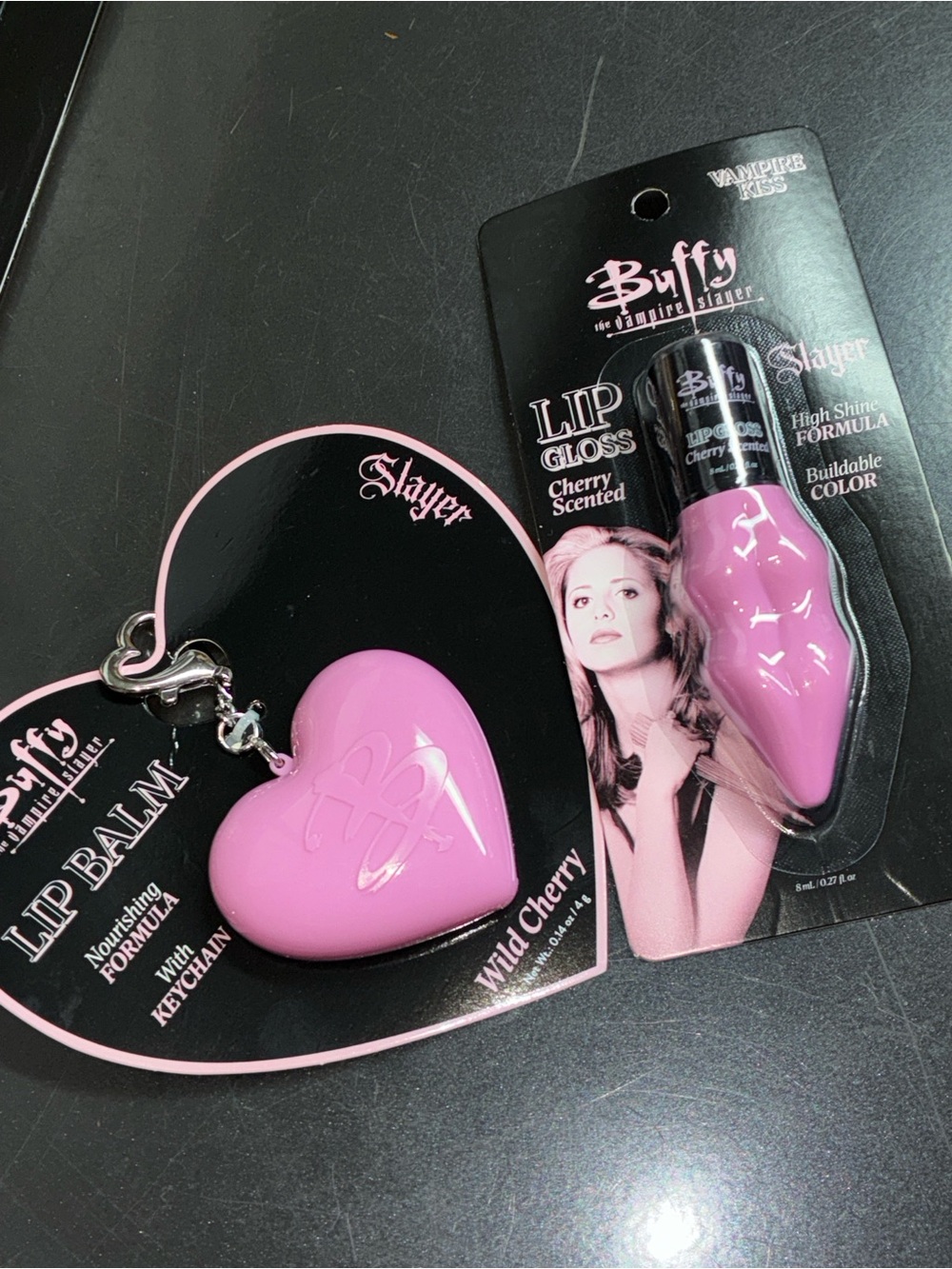 Buffy The Vampire slayer lip balm keychain & lip gloss set